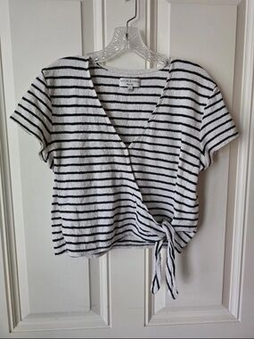 Madewell Black & White Striped Tie-Side Crop Top